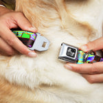 Dog Bone Seatbelt Buckle Collar - Eighties Arcade Multi Neon Stripes