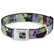Dog Bone Seatbelt Buckle Collar - Eighties Arcade Multi Neon Stripes