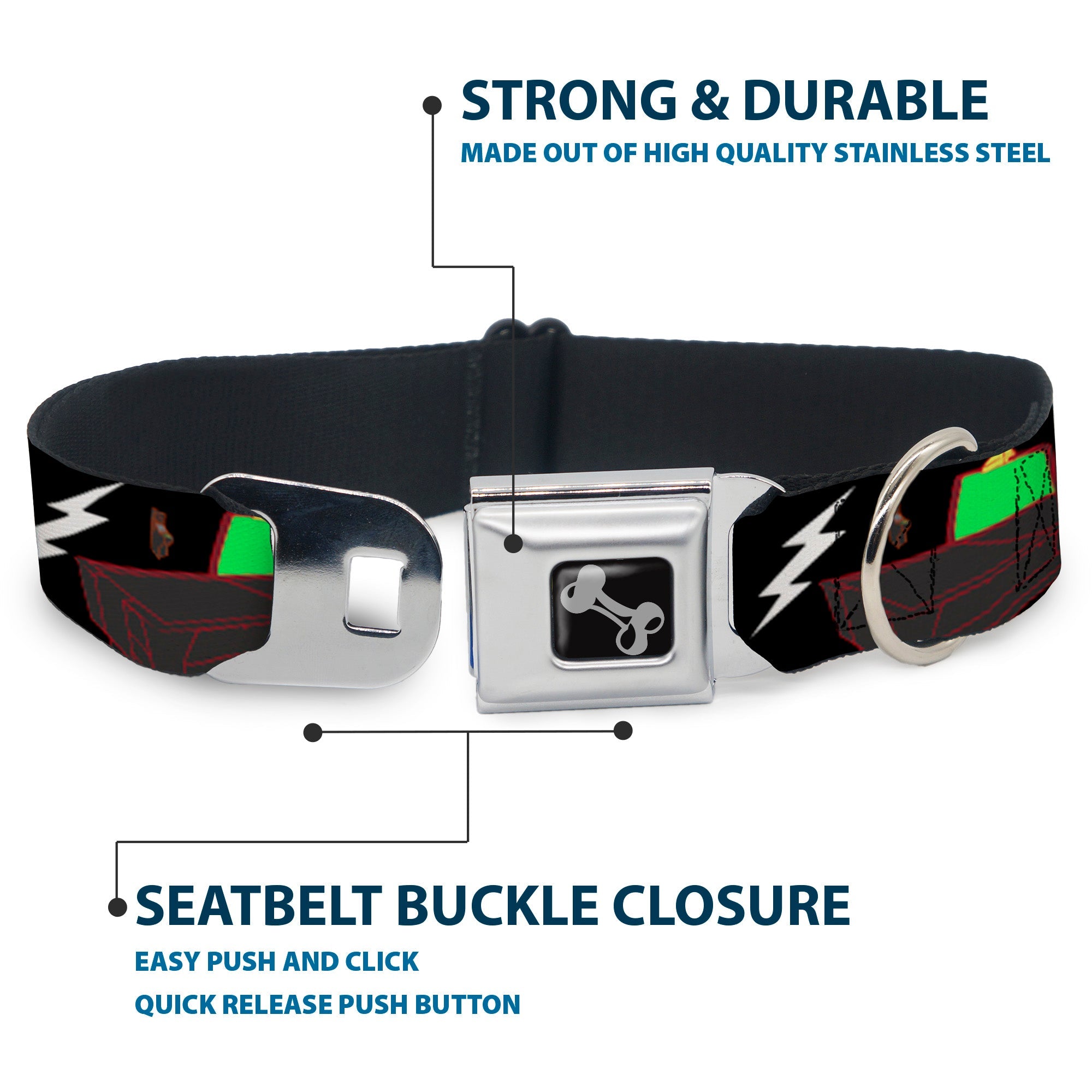 Dog Bone Seatbelt Buckle Collar - Eighties Arcade Black
