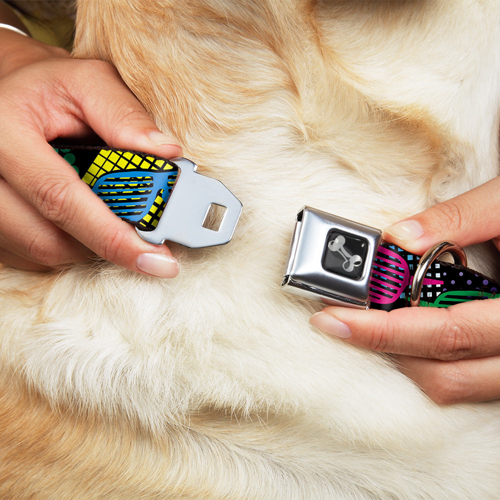 Dog Bone Seatbelt Buckle Collar - Eighties Shades Black/Neon
