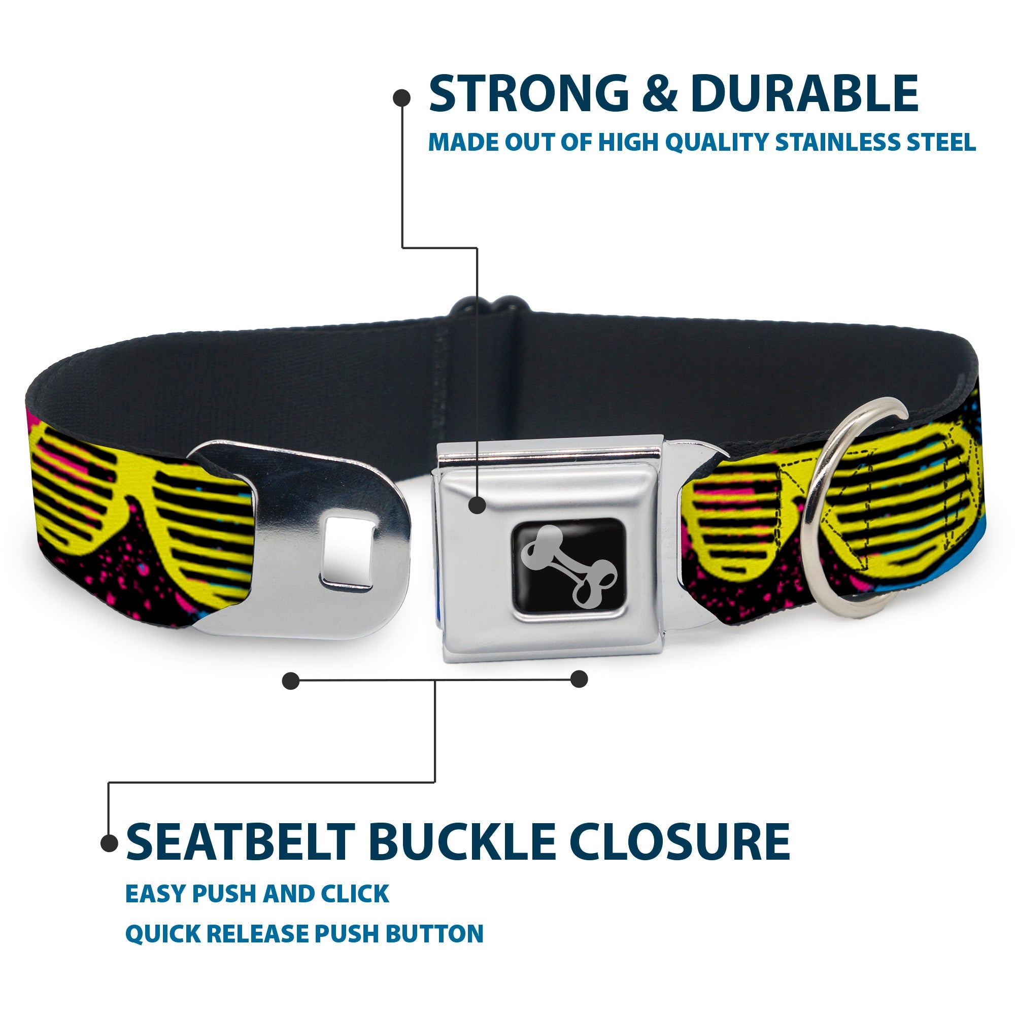 Dog Bone Seatbelt Buckle Collar - Eighties Shades Splatter Black/Neon