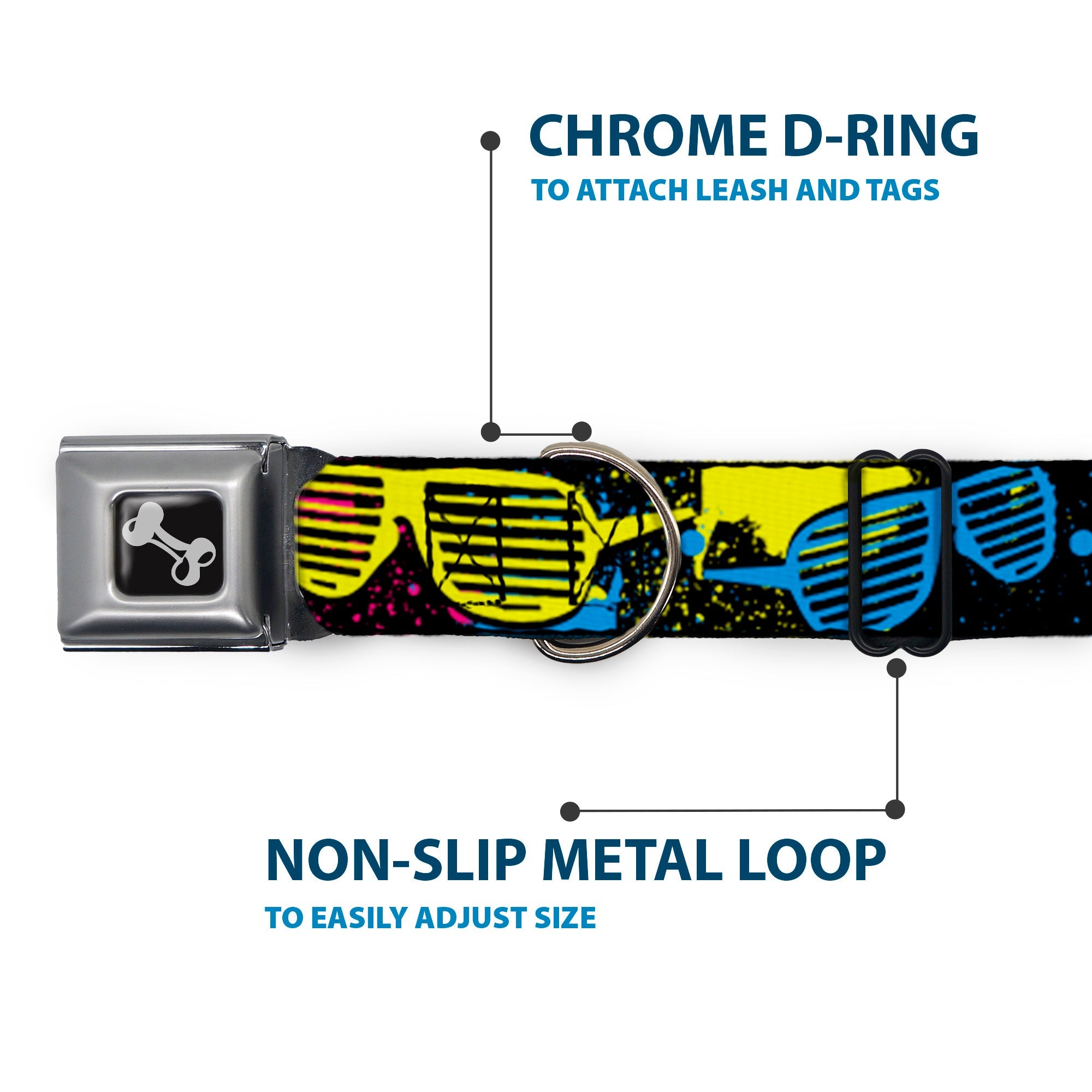 Dog Bone Seatbelt Buckle Collar - Eighties Shades Splatter Black/Neon