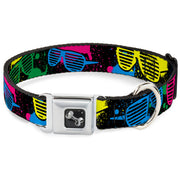 Dog Bone Seatbelt Buckle Collar - Eighties Shades Splatter Black/Neon