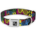 Load image into Gallery viewer, Dog Bone Seatbelt Buckle Collar - Eighties Shades Tapes Black/Neon
