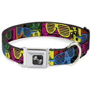 Dog Bone Seatbelt Buckle Collar - Eighties Shades Tapes Black/Neon