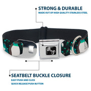 Dog Bone Seatbelt Buckle Collar - Emperor Penguins w/Bubbles Black/Gray/Turqs