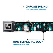 Dog Bone Seatbelt Buckle Collar - Emperor Penguins w/Bubbles Black/Gray/Turqs