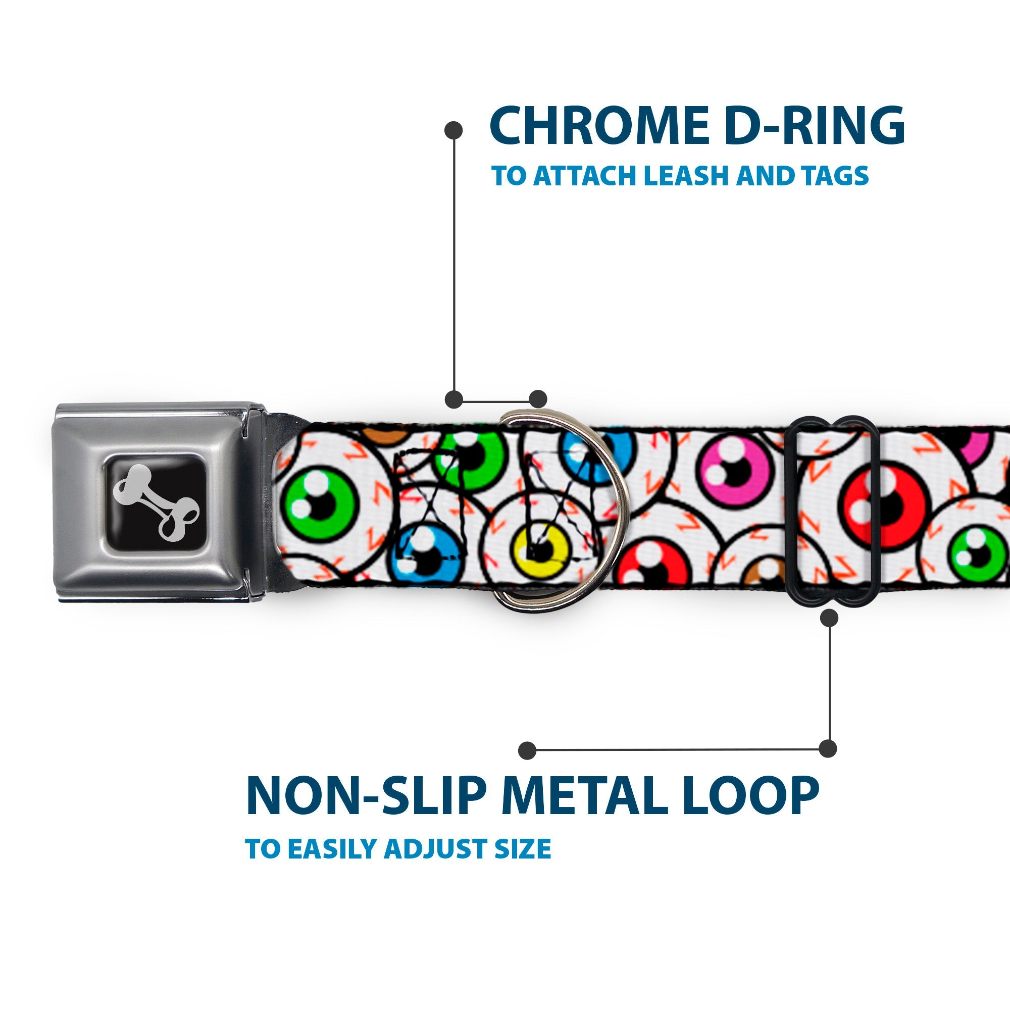 Dog Bone Seatbelt Buckle Collar - Eyeballs Stacked