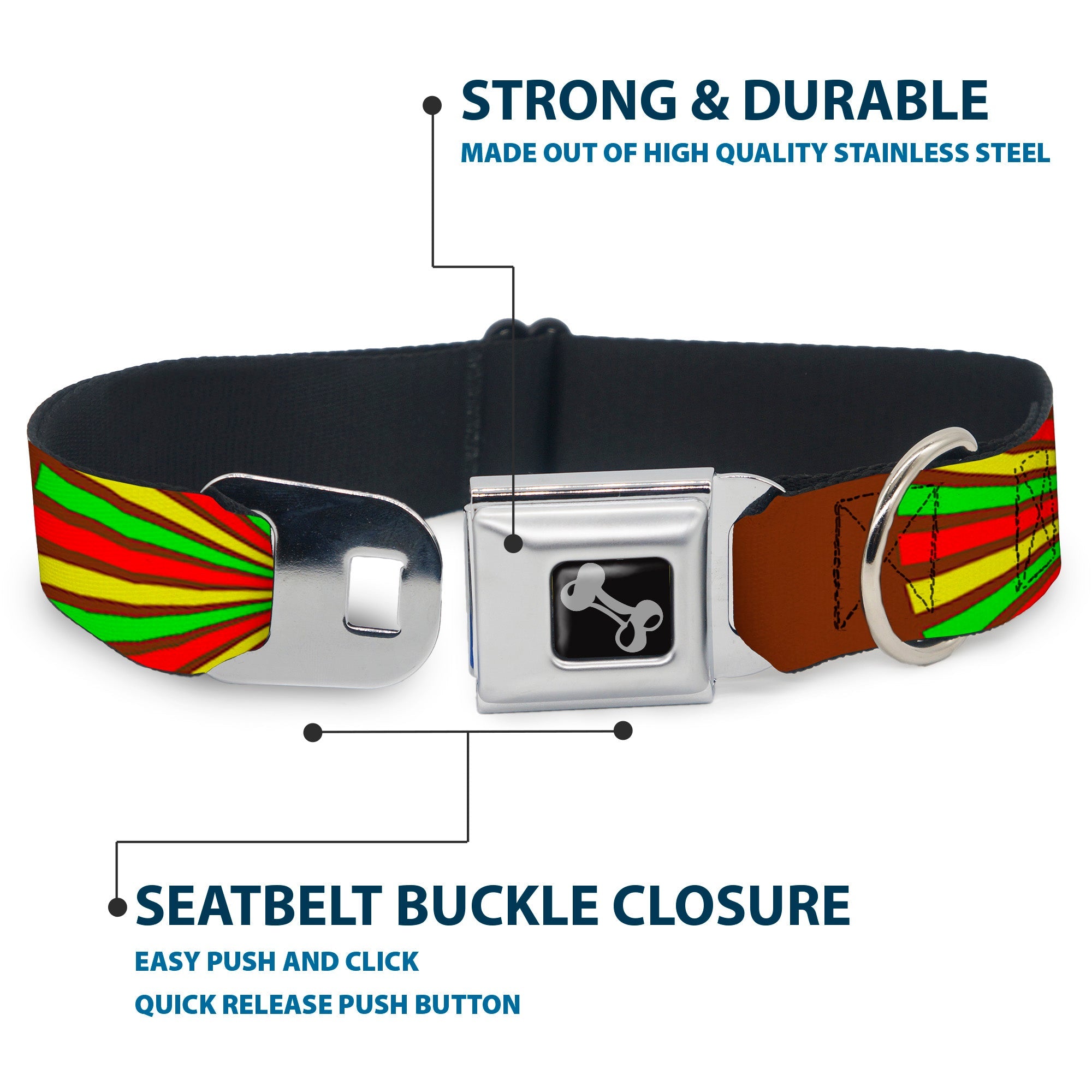 Dog Bone Seatbelt Buckle Collar - EAT SLEEP SKATE Brown/Rasta Burst