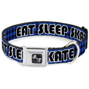 Dog Bone Seatbelt Buckle Collar - EAT SLEEP SKATE Buffalo Plaid Blue