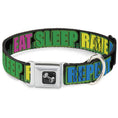 Load image into Gallery viewer, Buckle-Down Seatbelt Buckle Dog Collar - EAT SLEEP RAVE REPEAT Black/Multi Neon
