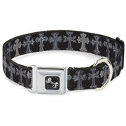 Dog Bone Seatbelt Buckle Collar - Elegant Crosses Black/Grays