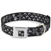 Dog Bone Seatbelt Buckle Collar - Elegant Crosses/Stars/Studs Black/Grays