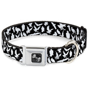 Dog Bone Seatbelt Buckle Collar - Eagle Silhouettes Scattered Black/White