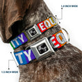 Load image into Gallery viewer, Dog Bone Black/Silver Seatbelt Buckle Collar - EQUALITY Blocks Rainbow/Blue/White
