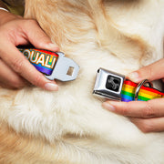 Dog Bone Black/Silver Seatbelt Buckle Collar - EQUALITY/Stripe Rainbow/White