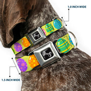 Dog Bone Black/Silver Seatbelt Buckle Collar - Easter Eggs Decorated Eggs Yellow/Multi Color