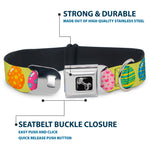 Dog Bone Black/Silver Seatbelt Buckle Collar - Easter Eggs Decorated Eggs Yellow/Multi Color