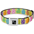 Load image into Gallery viewer, Dog Bone Black/Silver Seatbelt Buckle Collar - Easter Eggs Decorated Eggs Yellow/Multi Color
