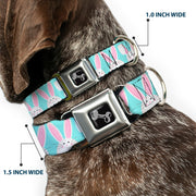 Dog Bone Black/Silver Seatbelt Buckle Collar - Easter Bunnies Smiling Sky Blue