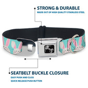 Dog Bone Black/Silver Seatbelt Buckle Collar - Easter Bunnies Smiling Sky Blue