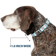 Dog Bone Black/Silver Seatbelt Buckle Collar - Easter Bunnies Smiling Sky Blue