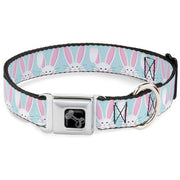 Dog Bone Black/Silver Seatbelt Buckle Collar - Easter Bunnies Smiling Sky Blue