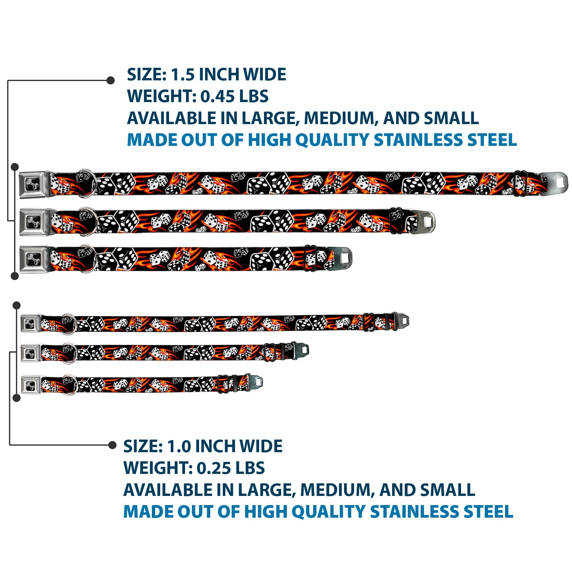 Dog Bone Seatbelt Buckle Collar - Flaming Dice