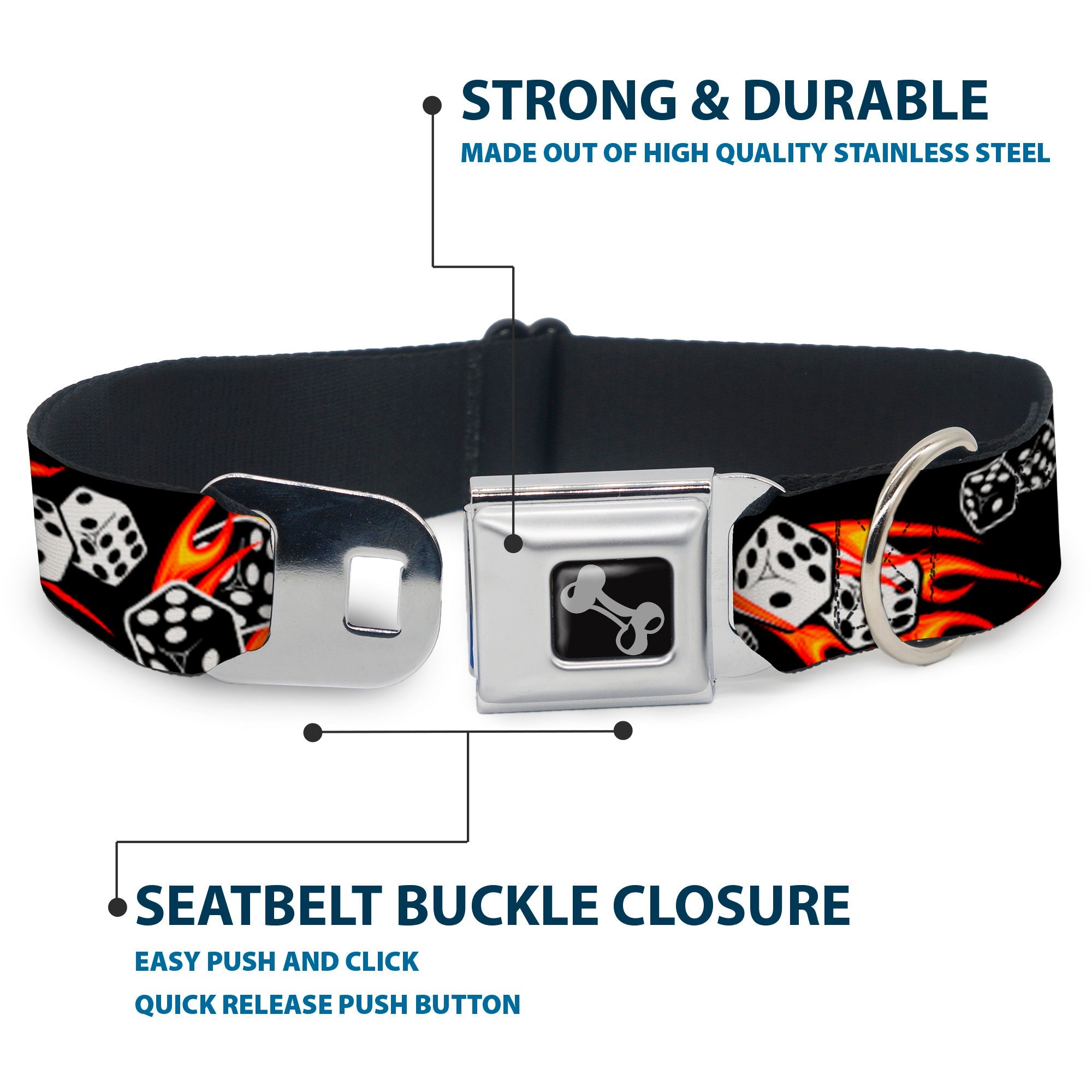 Dog Bone Seatbelt Buckle Collar - Flaming Dice
