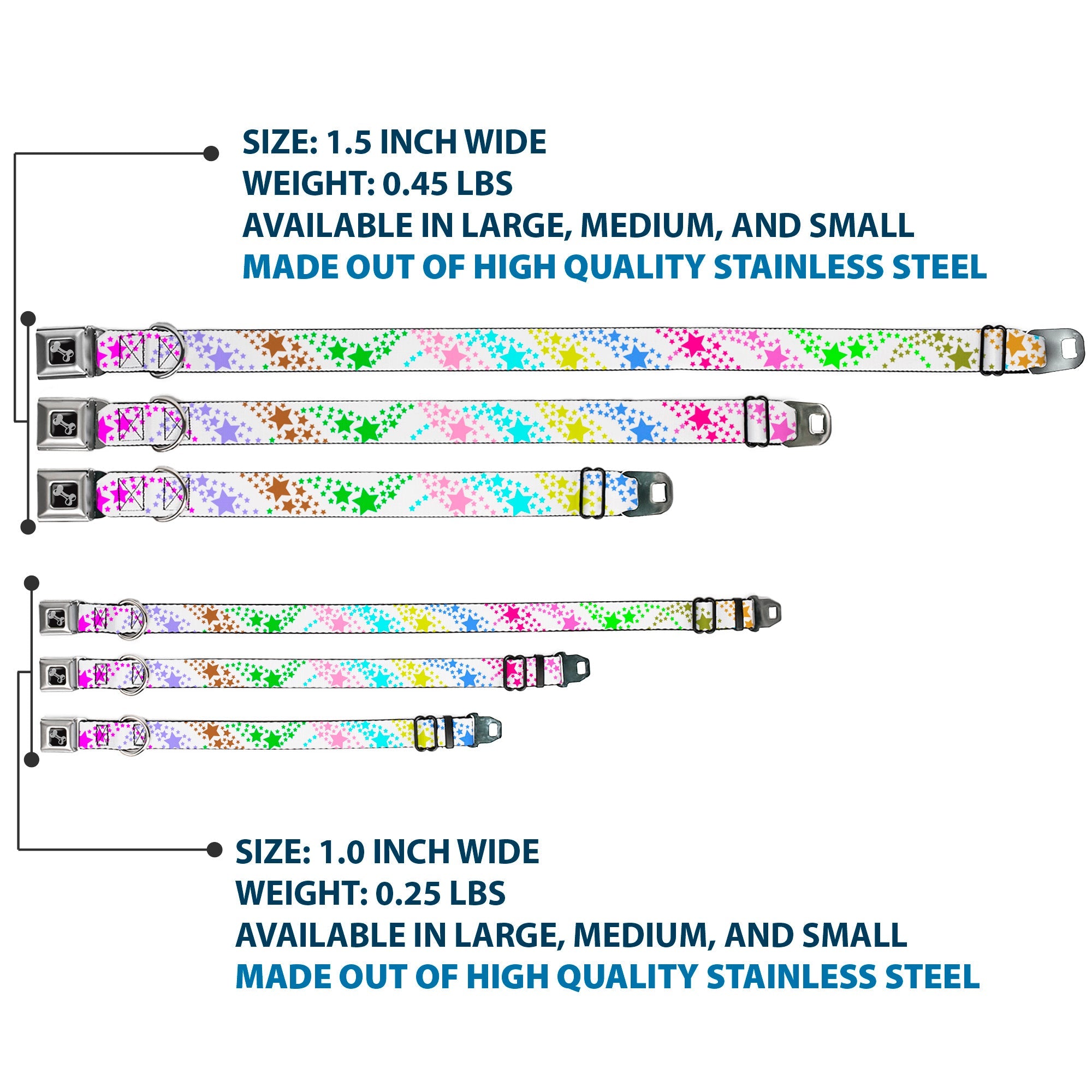Dog Bone Seatbelt Buckle Collar - Falling Stars White/Multi Color