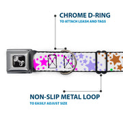 Dog Bone Seatbelt Buckle Collar - Falling Stars White/Multi Color