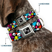 Dog Bone Seatbelt Buckle Collar - Funky Skulls Hearts & Stars Black/Multi Color