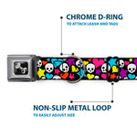 Dog Bone Seatbelt Buckle Collar - Funky Skulls Hearts & Stars Black/Multi Color