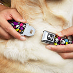 Dog Bone Seatbelt Buckle Collar - Funky Skulls Hearts & Stars Black/Multi Color