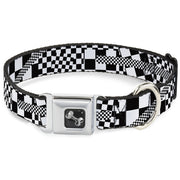 Dog Bone Seatbelt Buckle Collar - Funky Checkers Black/White