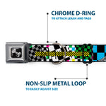 Dog Bone Seatbelt Buckle Collar - Funky Checkers Black/White/Neon