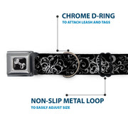 Dog Bone Seatbelt Buckle Collar - Fleur-de-Lis Outline w/Filigree Black/Gray