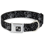 Dog Bone Seatbelt Buckle Collar - Fleur-de-Lis Outline w/Filigree Black/Gray