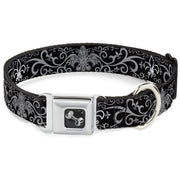 Dog Bone Seatbelt Buckle Collar - Fleur-de-Lis w/Filigree Black/Gray