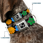Dog Bone Seatbelt Buckle Collar - Flowers Black/Multi Color