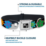 Dog Bone Seatbelt Buckle Collar - Flowers Black/Multi Color