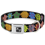 Dog Bone Seatbelt Buckle Collar - Flowers Black/Multi Color