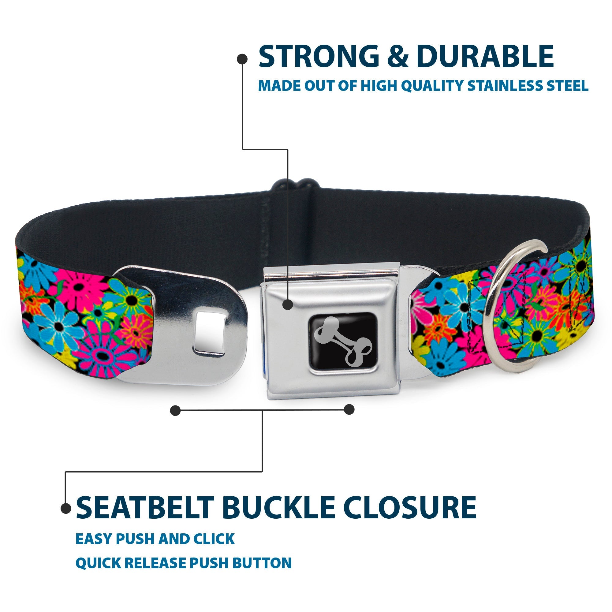 Dog Bone Seatbelt Buckle Collar - Flower Blossom