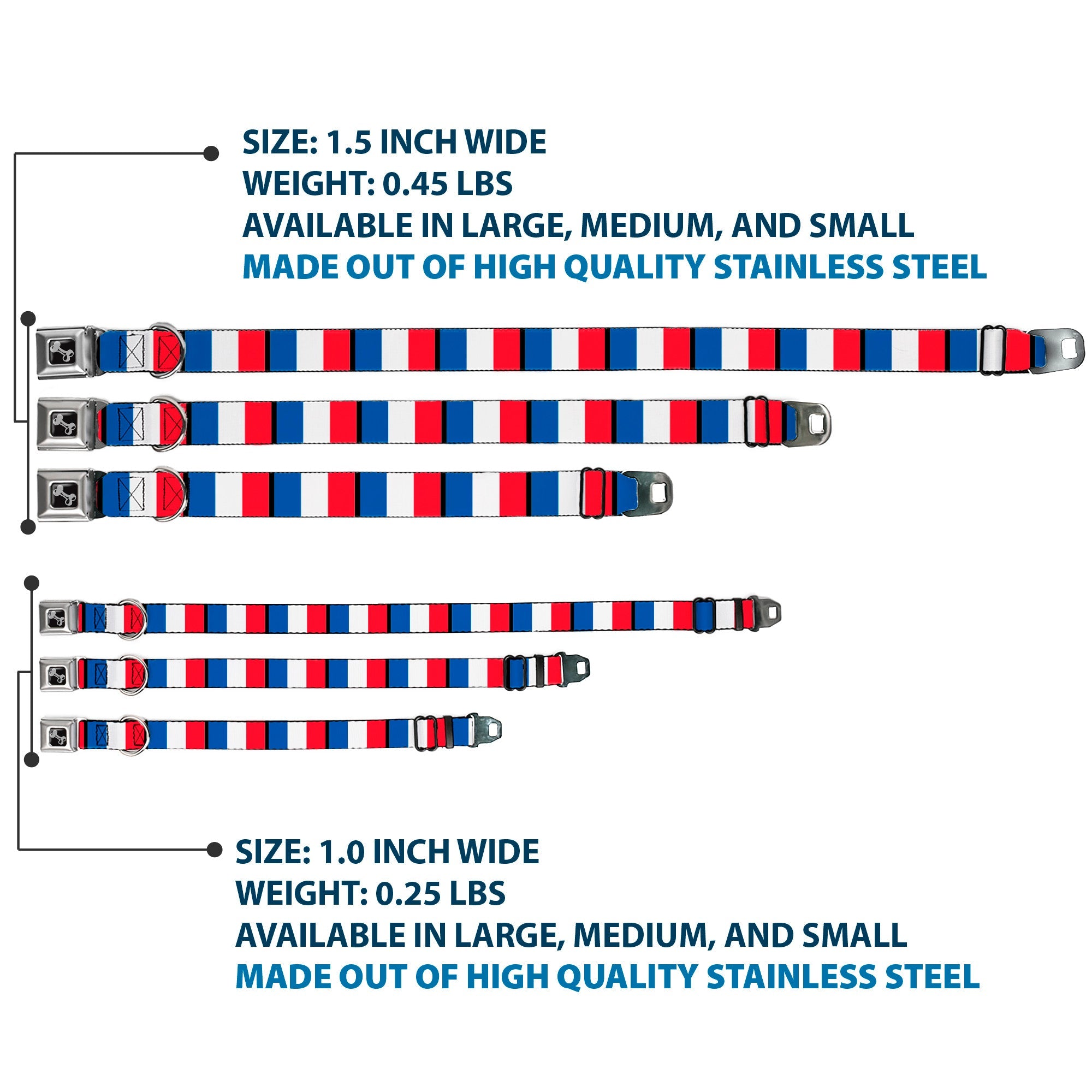 Dog Bone Seatbelt Buckle Collar - France Flags
