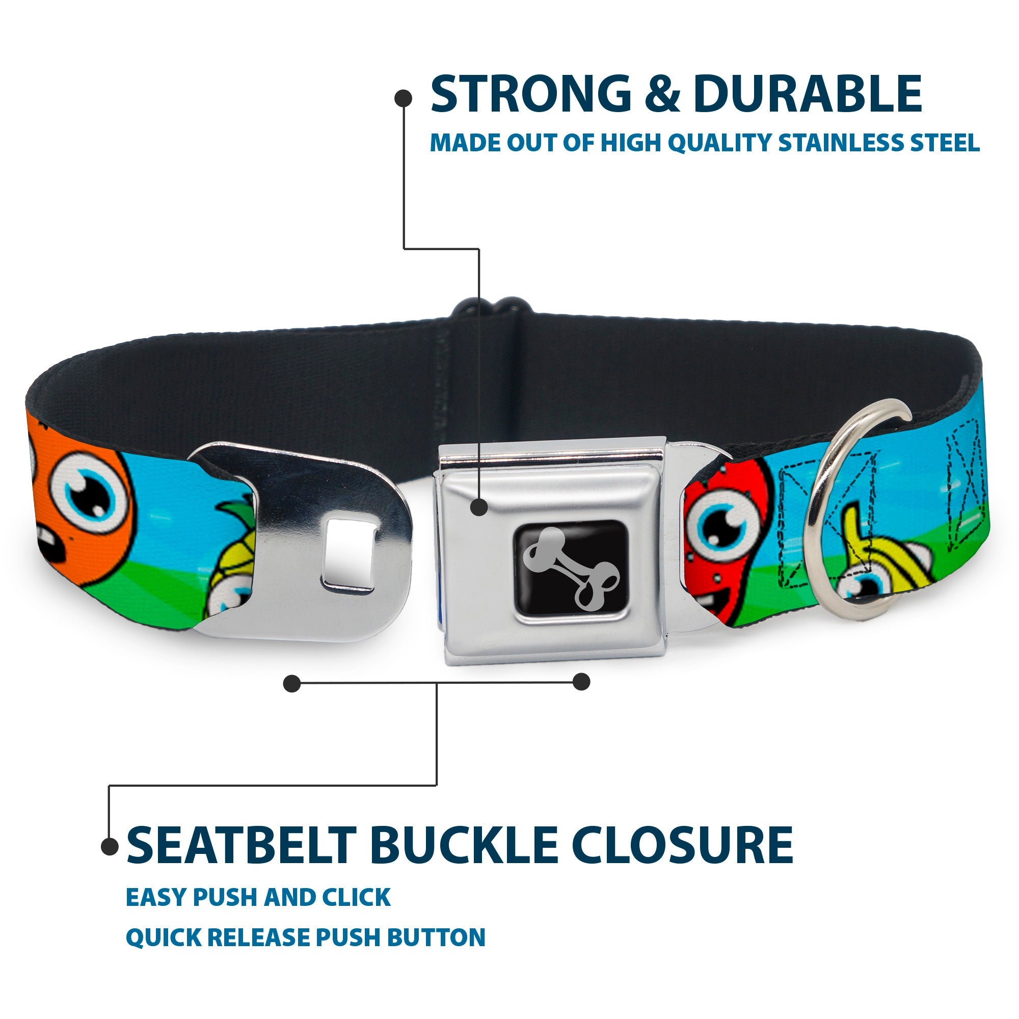 Dog Bone Seatbelt Buckle Collar - Fruit Cartoon