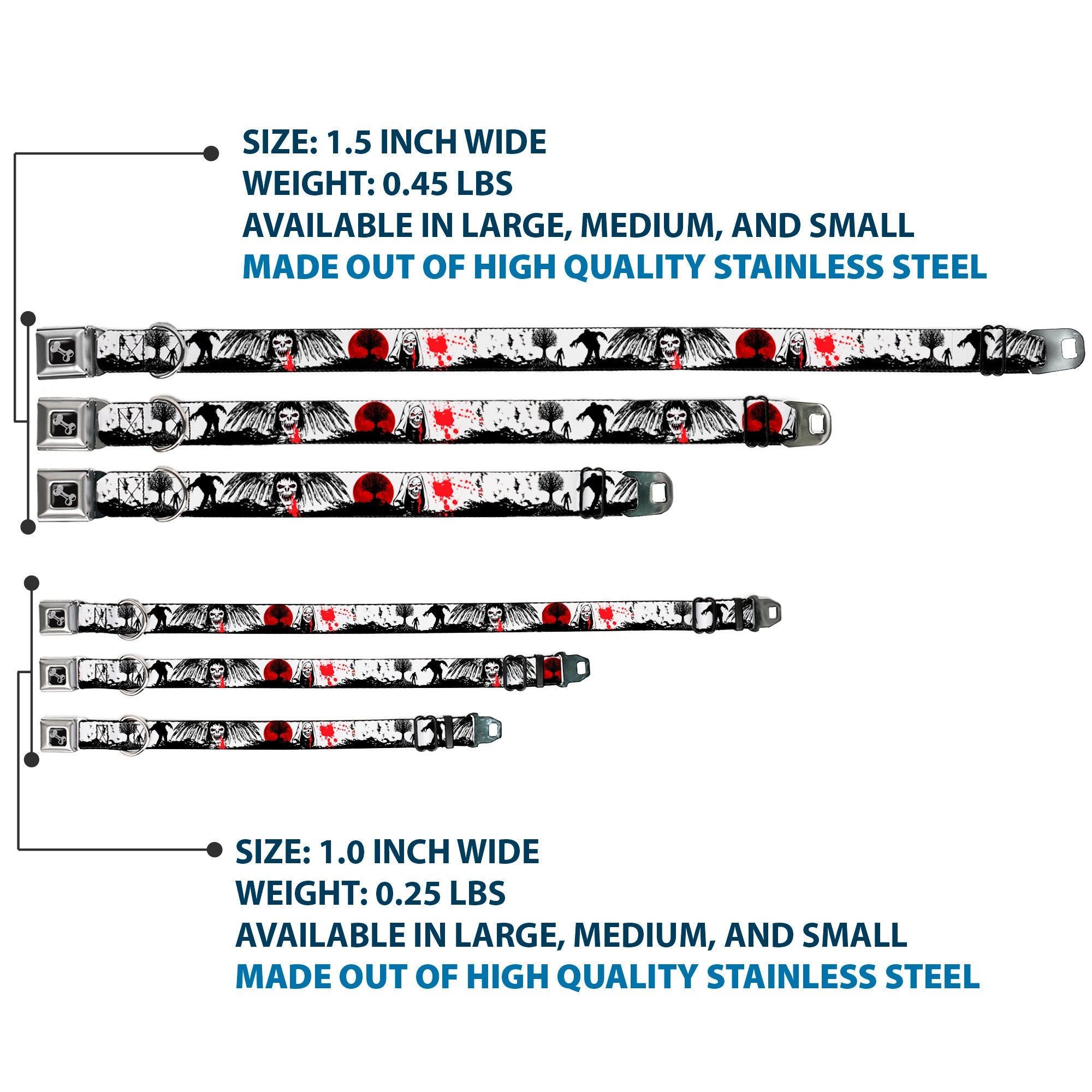 Dog Bone Seatbelt Buckle Collar - Fright Night White/Black/Red