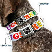 Dog Bone Seatbelt Buckle Collar - FREE HUGS White/Multi Color
