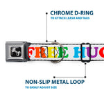 Dog Bone Seatbelt Buckle Collar - FREE HUGS White/Multi Color