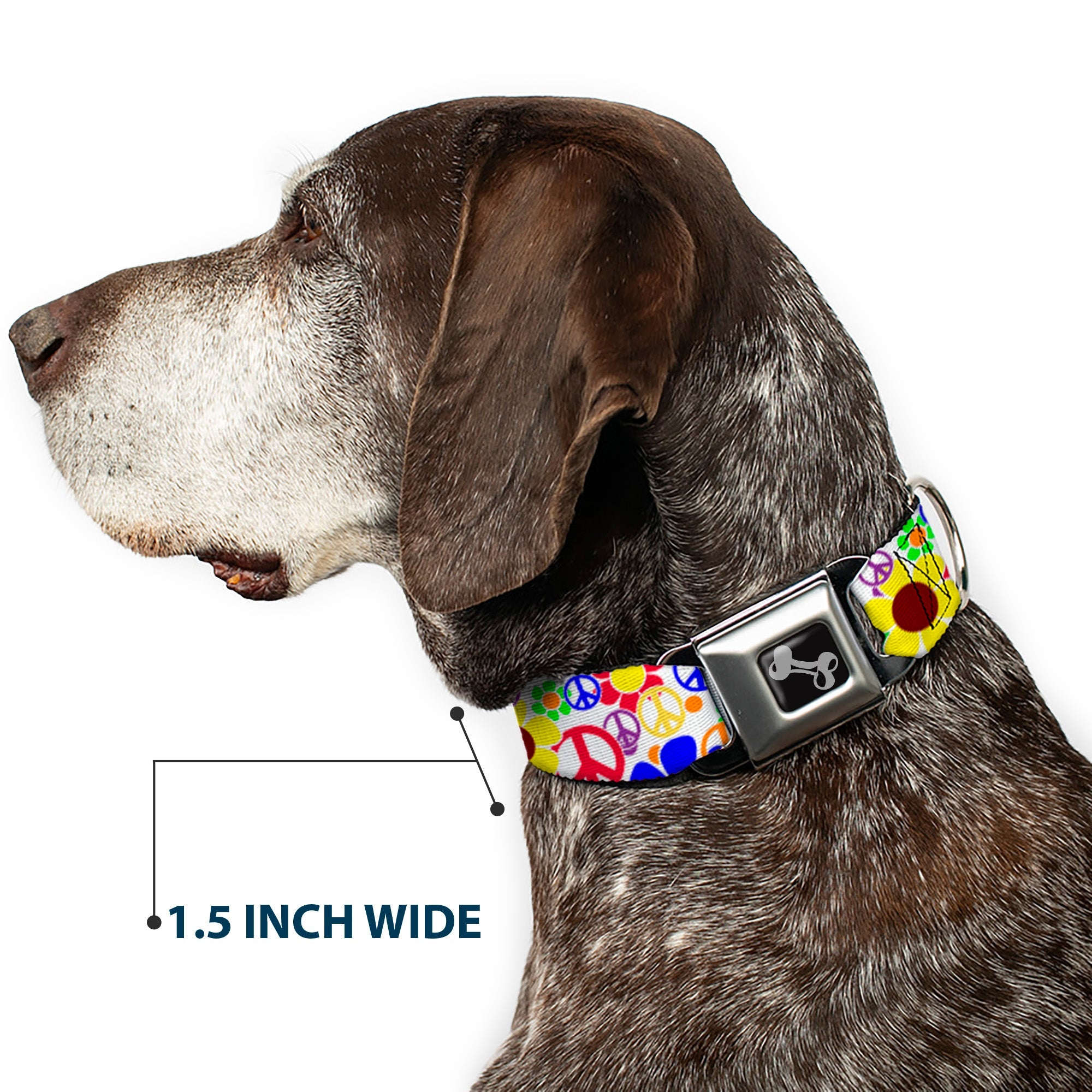 Dog Bone Seatbelt Buckle Collar - Flower Peace Power