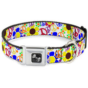 Dog Bone Seatbelt Buckle Collar - Flower Peace Power